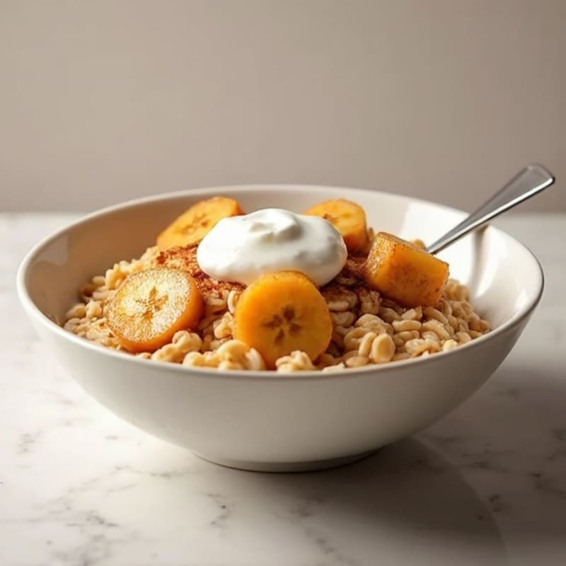 Cinnamon-Spiced Caramelized Banana Oatmeal Bowl