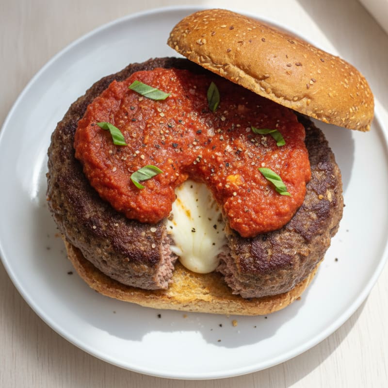 Mozzarella-Stuffed Beef Burger with Marinara