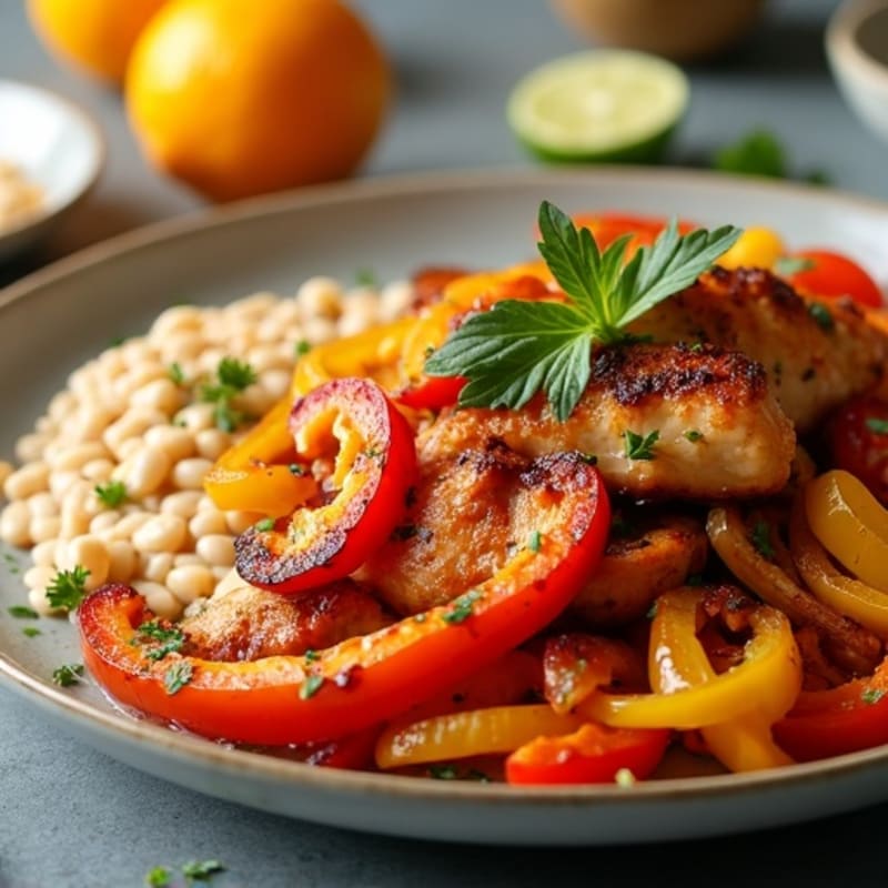 Sheet Pan Citrus-Garlic Chicken Fajitas with Creamy Refried Beans and Roasted Peppers