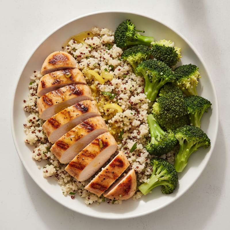 Grilled Chicken Breast with Quinoa and Steamed Broccoli