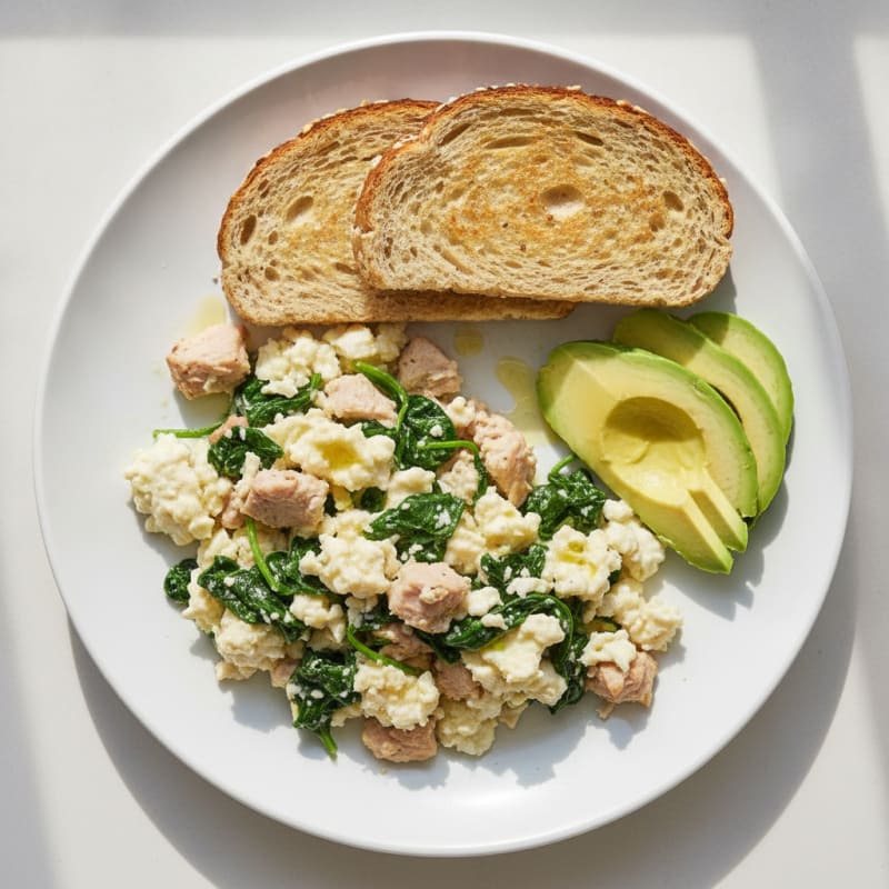 Egg White Scramble with Turkey Breast and Sautéed Spinach