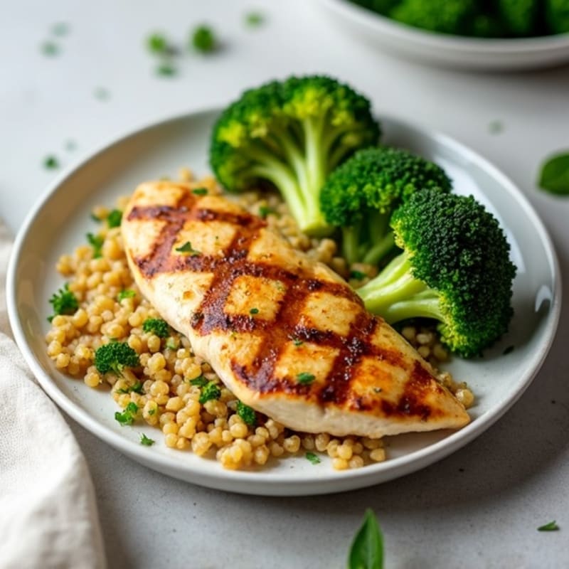 Grilled Chicken Breast with Quinoa and Steamed Broccoli