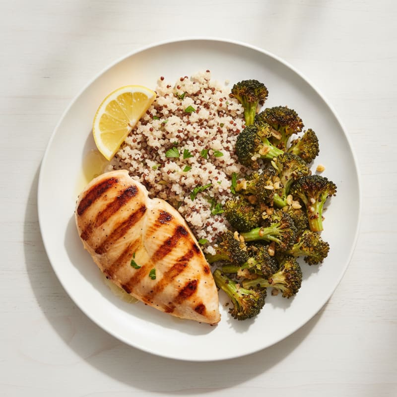 Grilled Chicken Breast with Quinoa and Roasted Broccoli