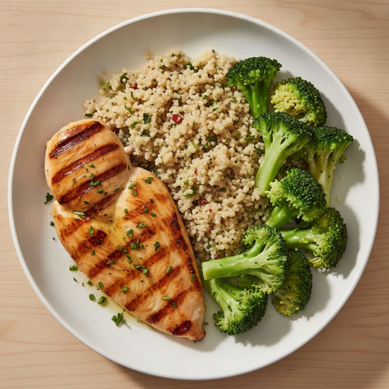 Grilled Chicken Breast with Quinoa and Steamed Broccoli