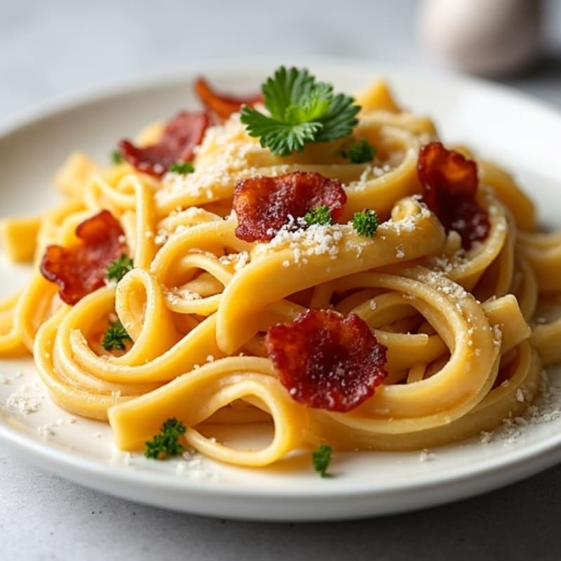 Creamy Butternut Squash Carbonara with Turkey Bacon