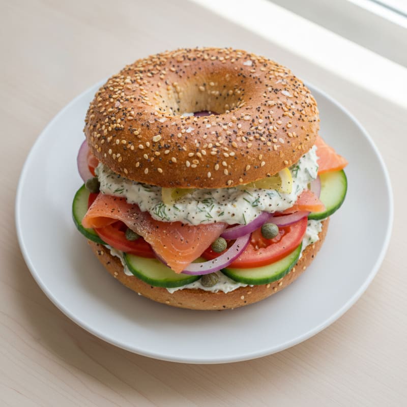 Smoked Salmon Everything Bagel Sandwich