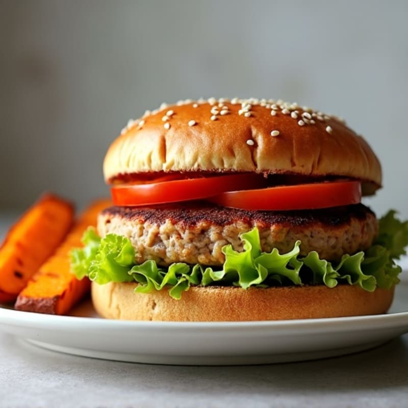 Lean Turkey Burger with Crispy Sweet Potato Wedges