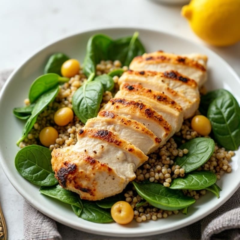 Grilled Chicken and Quinoa Salad with Spinach and Lemon Vinaigrette