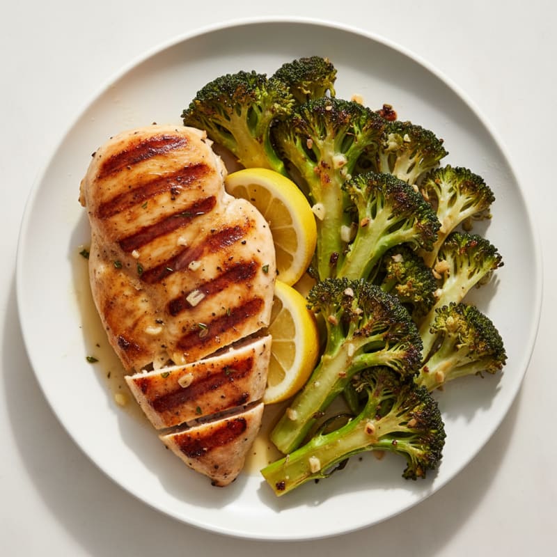 Grilled Chicken Breast with Roasted Broccoli and Lemon