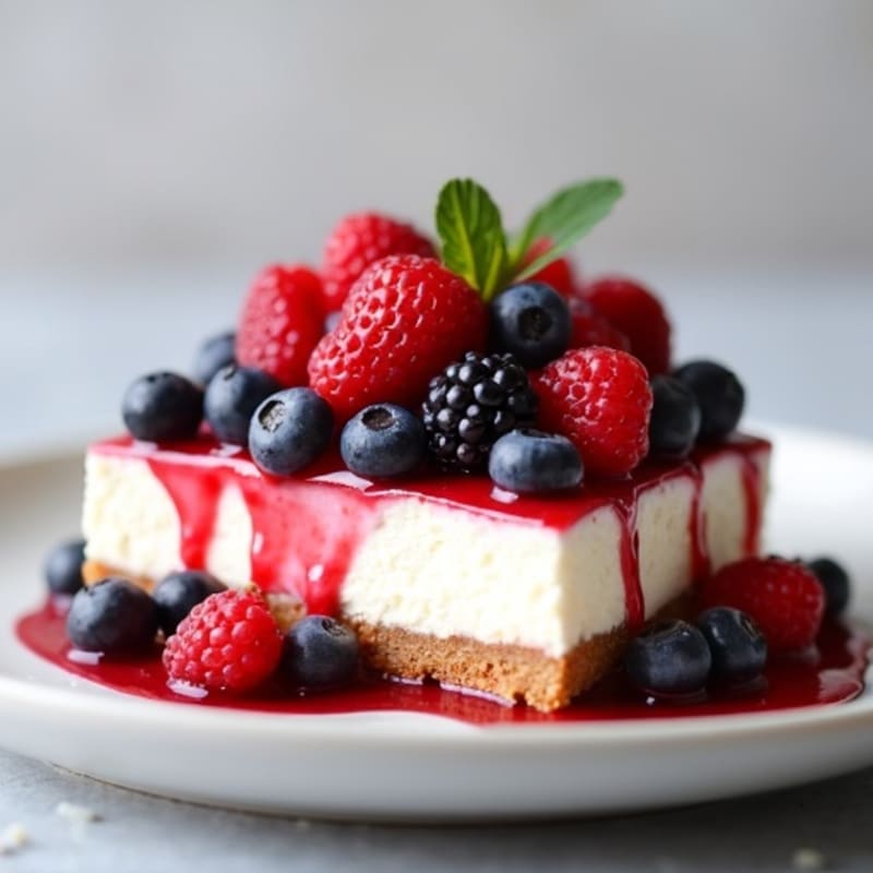 Greek Yogurt Protein Cheesecake with Mixed Berries