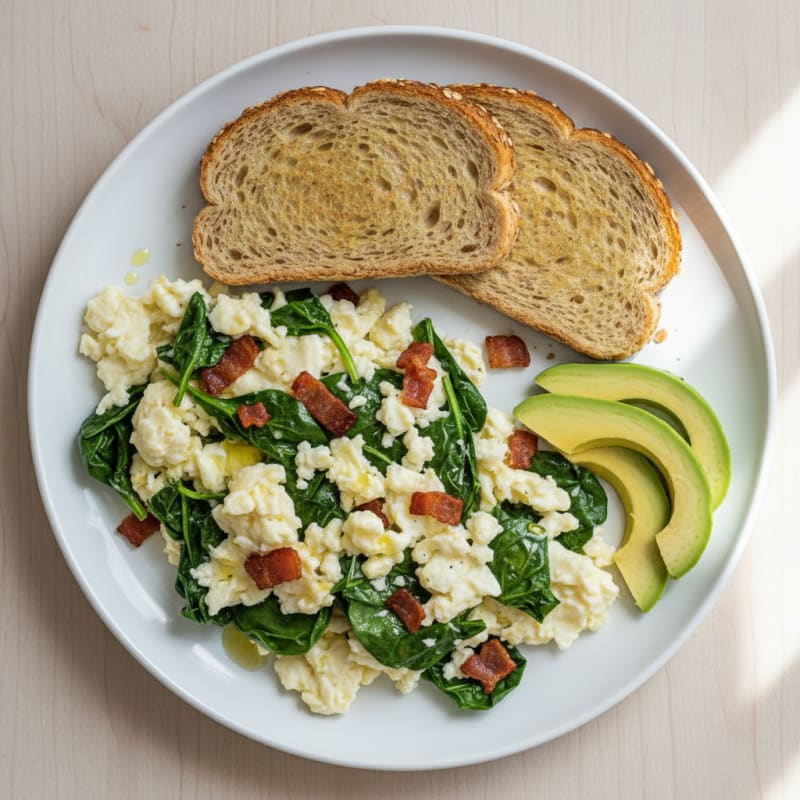 Egg White Spinach Scramble with Turkey Bacon