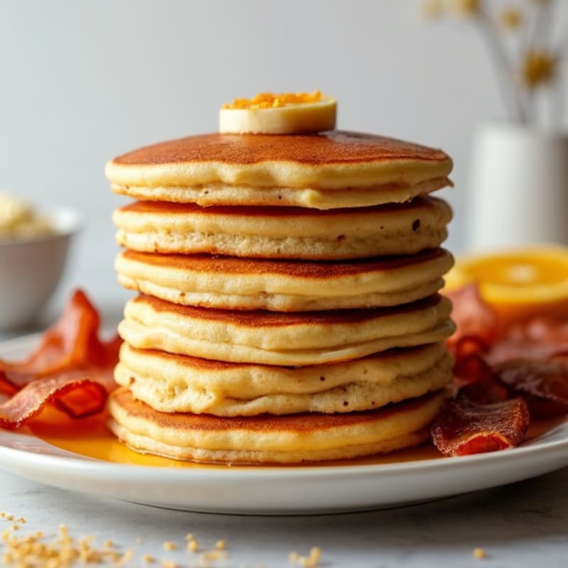 Fluffy Golden Stack with Crispy Bacon