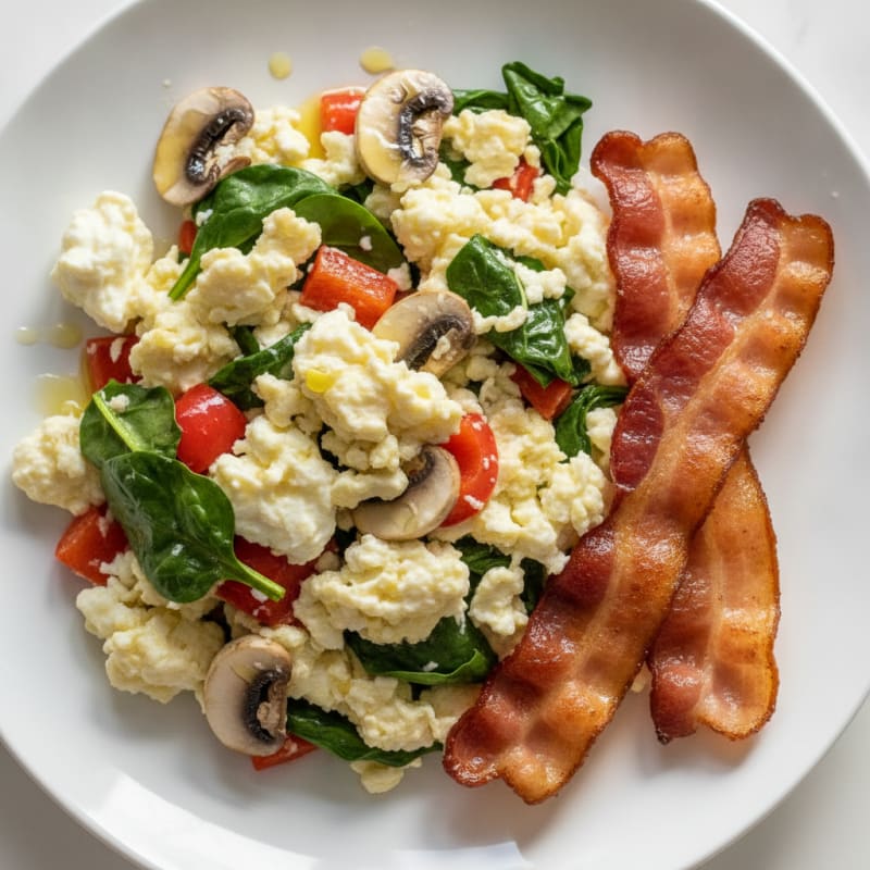 Egg White Veggie Scramble with Turkey Bacon