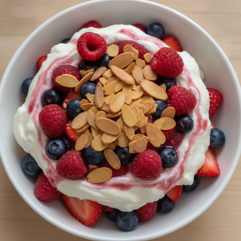 Greek Yogurt Protein Parfait with Mixed Berries and Almonds