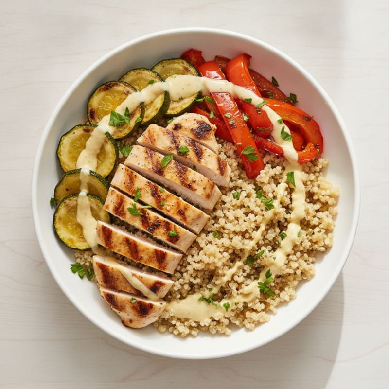 Grilled Chicken and Quinoa Power Bowl with Roasted Vegetables