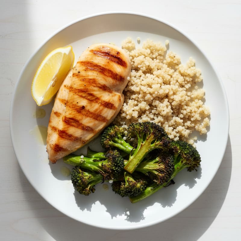 Grilled Chicken Breast with Quinoa and Roasted Broccoli