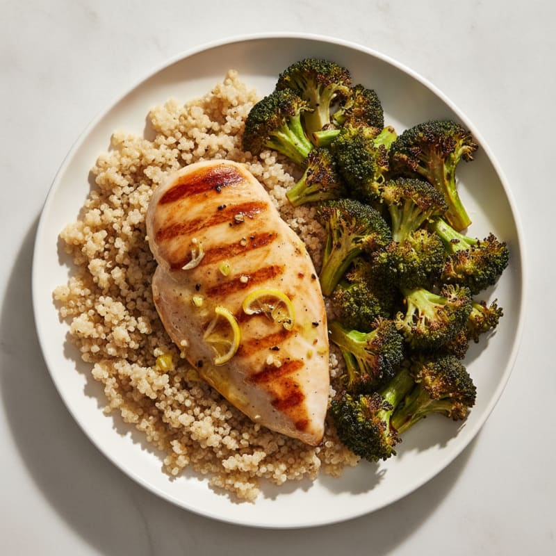 Grilled Chicken Breast with Quinoa and Roasted Broccoli