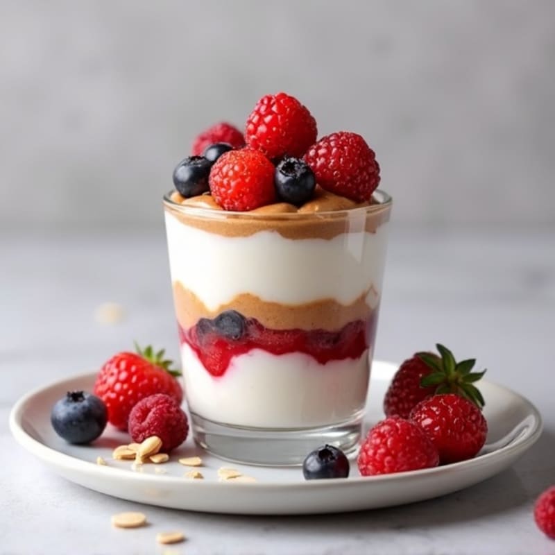 Greek Yogurt Protein Parfait with Almond Butter and Mixed Berries