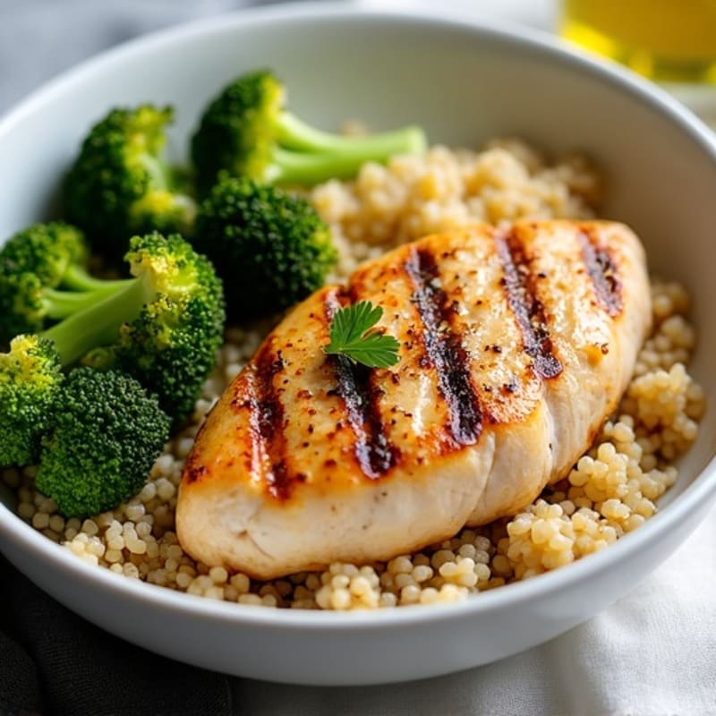 Grilled Chicken Breast with Quinoa and Roasted Broccoli