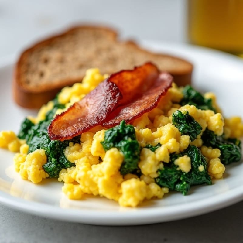 Scrambled Egg Whites with Sautéed Spinach and Turkey Bacon