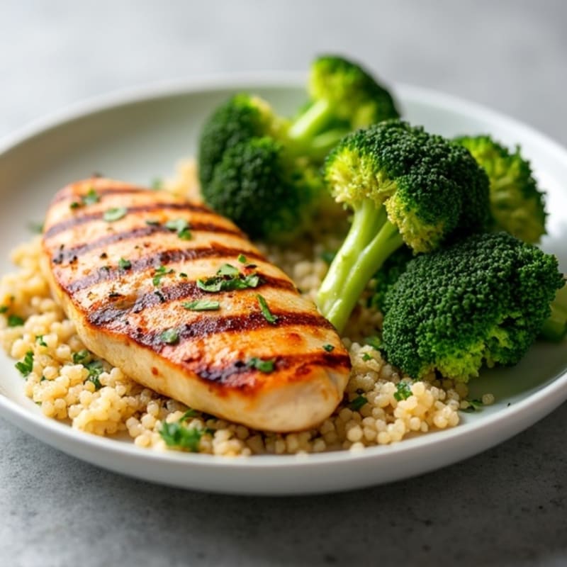 Grilled Chicken Breast with Quinoa and Roasted Broccoli