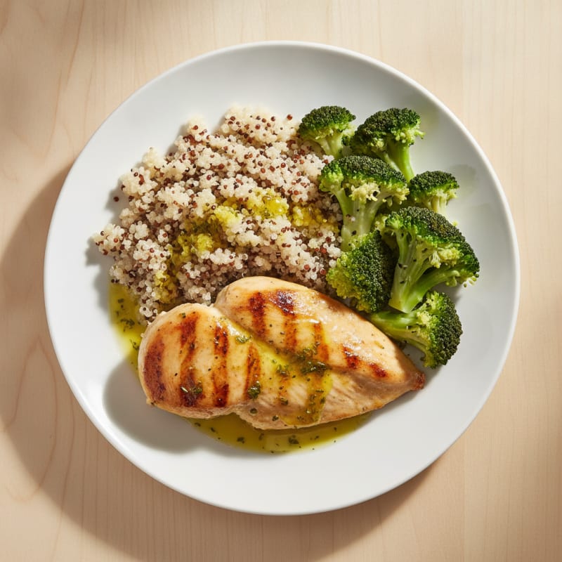 Grilled Chicken Breast with Quinoa and Steamed Broccoli