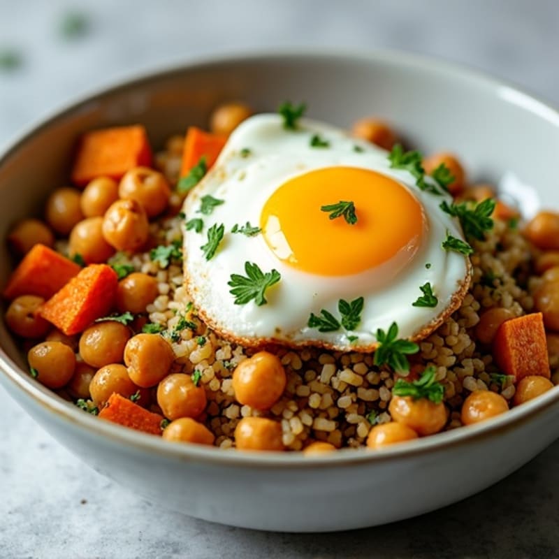 Roasted Sweet Potato and Crispy Chickpea Bowl with Lemon-Herb Dressing