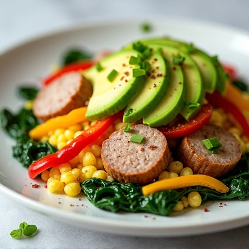 Egg White and Turkey Sausage Scramble with Spinach and Bell Peppers