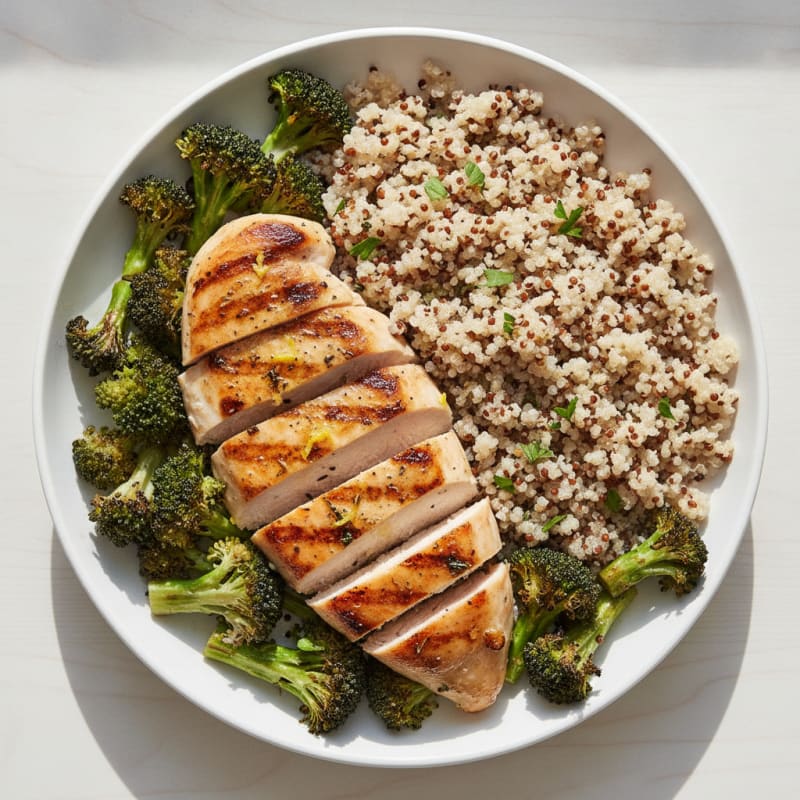 Grilled Chicken Breast with Roasted Broccoli and Quinoa