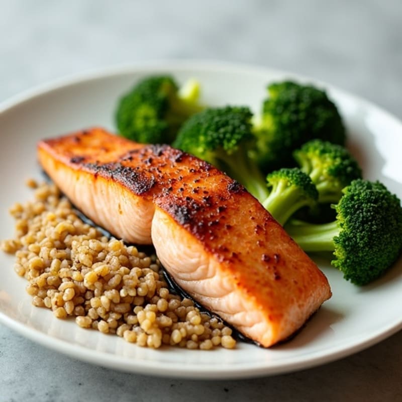 Seared Salmon with Steamed Broccoli and Quinoa
