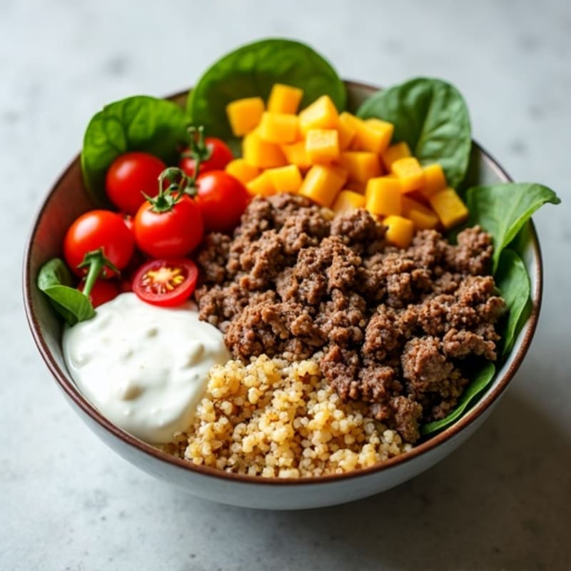 Protein-Packed Lean Ground Beef Bowl with Creamy Tangy Dressing