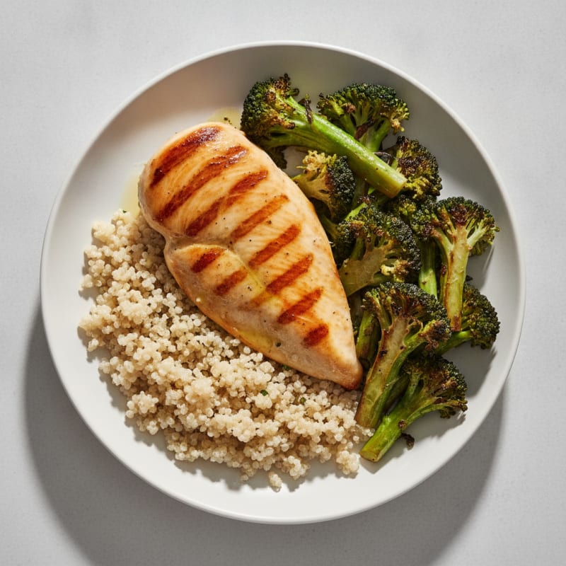 Grilled Chicken Breast with Roasted Broccoli and Quinoa