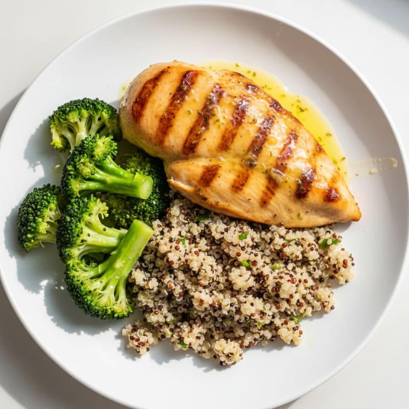 Grilled Chicken Breast with Quinoa and Steamed Broccoli