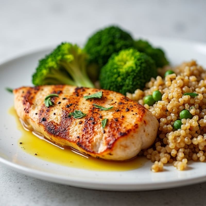 Grilled Chicken Breast with Quinoa and Roasted Broccoli