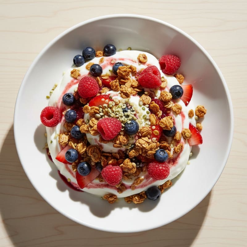 Greek Yogurt Parfait with Mixed Berries and Protein Granola