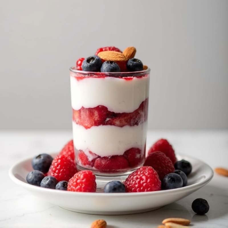 Greek Yogurt Protein Parfait with Mixed Berries and Almonds
