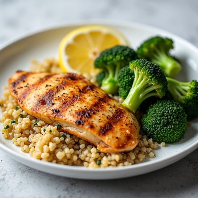 Grilled Chicken Breast with Quinoa and Roasted Broccoli