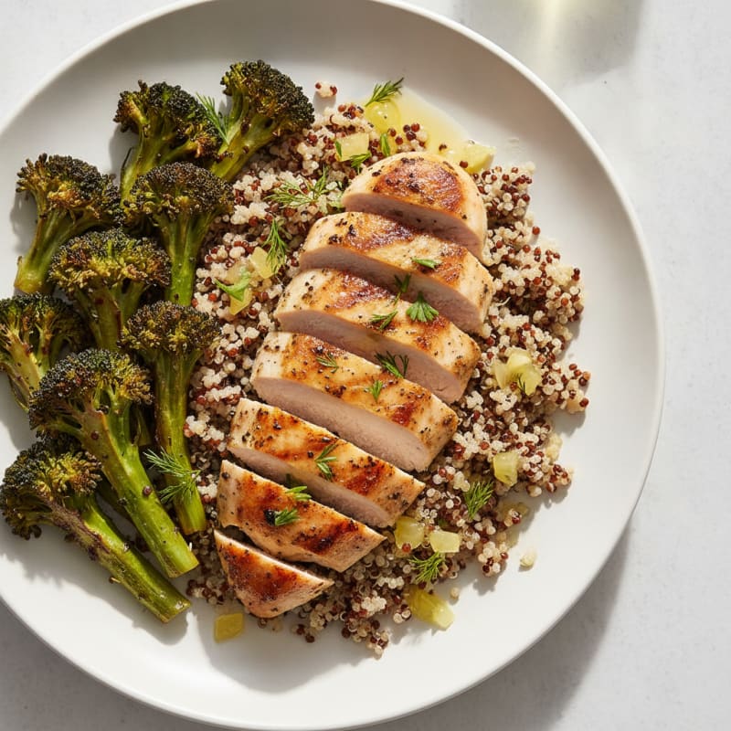 Grilled Chicken Breast with Quinoa and Roasted Broccoli