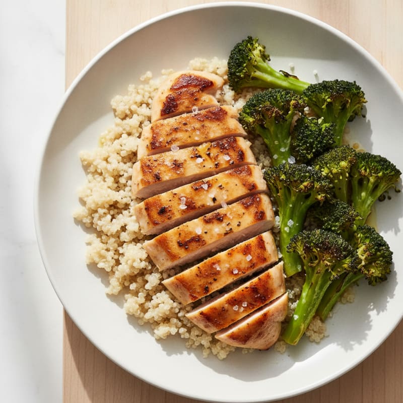 Grilled Chicken Breast with Quinoa and Roasted Broccoli