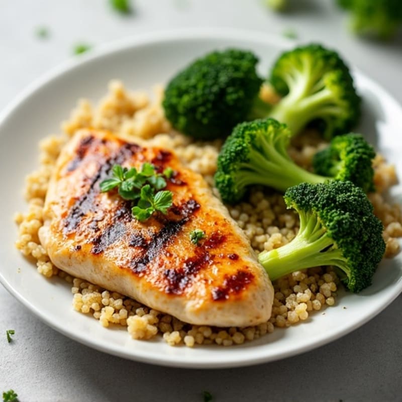 Grilled Chicken Breast with Quinoa and Steamed Broccoli