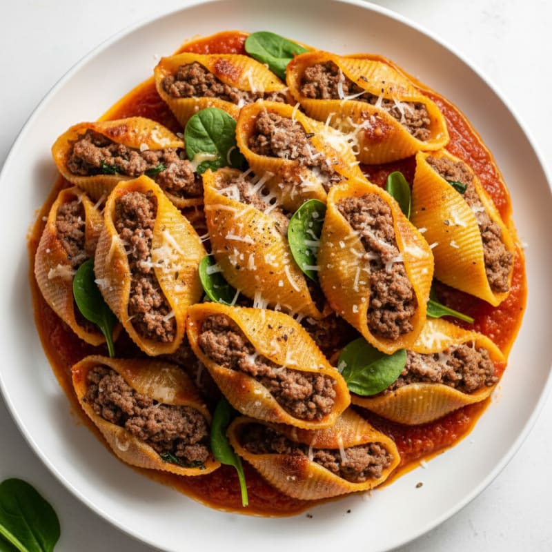 Creamy Beef Stuffed Shells with Marinara