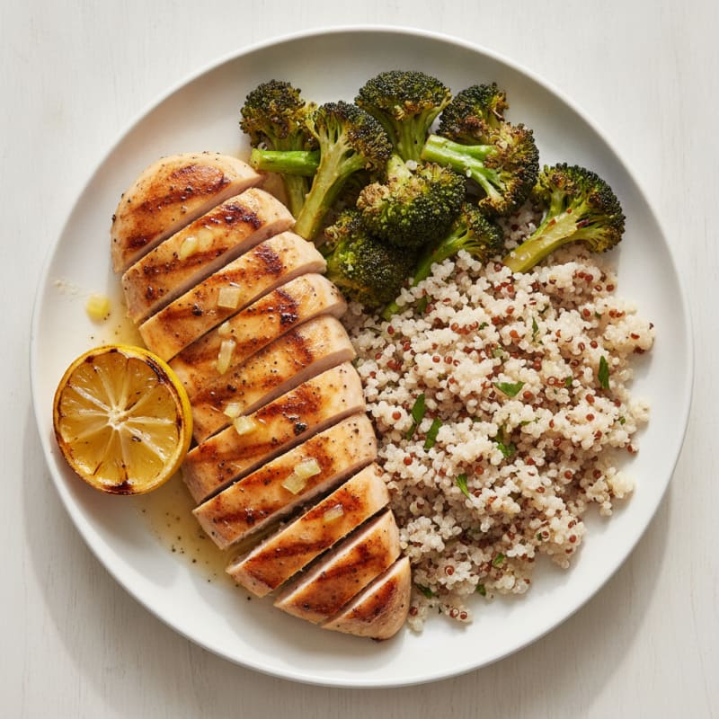 Grilled Chicken Breast with Quinoa and Roasted Broccoli