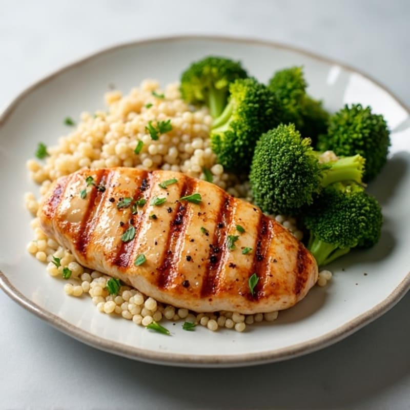 Grilled Chicken Breast with Quinoa and Roasted Broccoli
