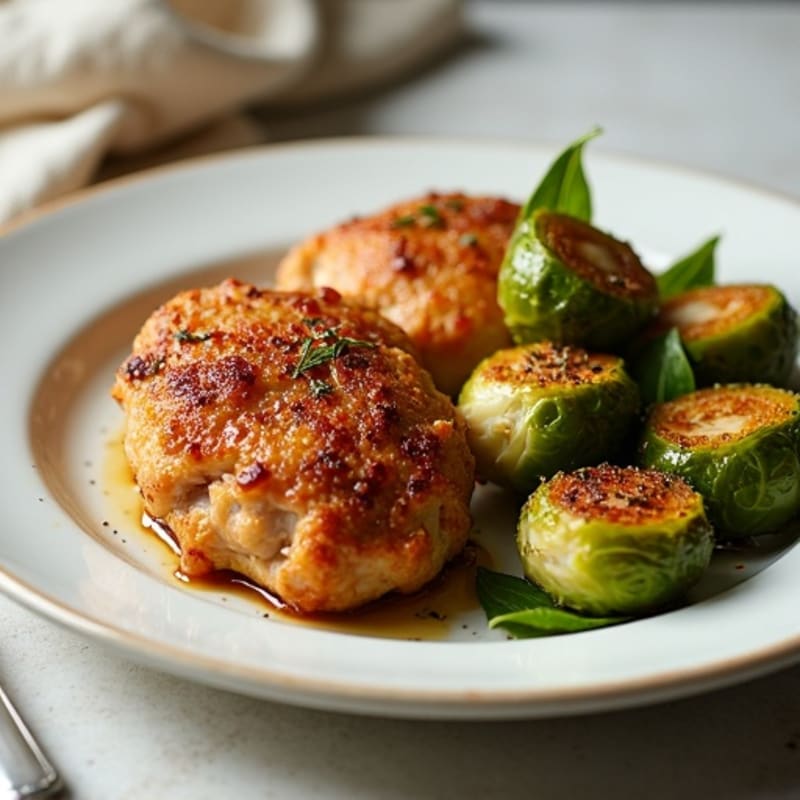 Crispy Chicken Thighs with Roasted Garlic Brussels Sprouts