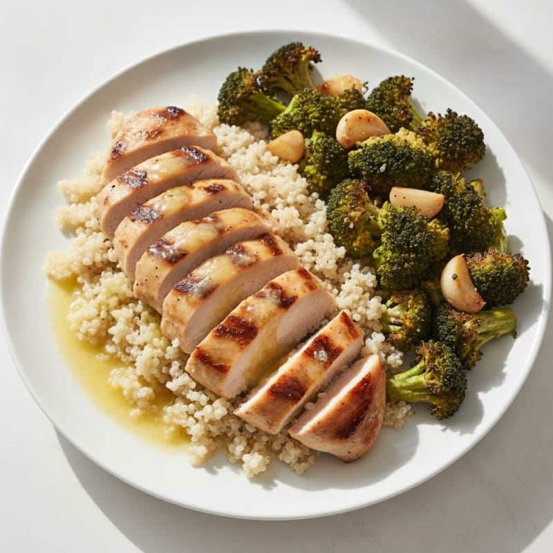 Grilled Chicken Breast with Quinoa and Roasted Broccoli