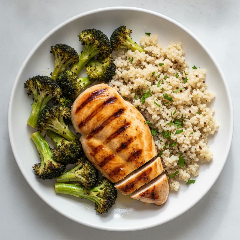 Grilled Chicken Breast with Roasted Broccoli and Quinoa