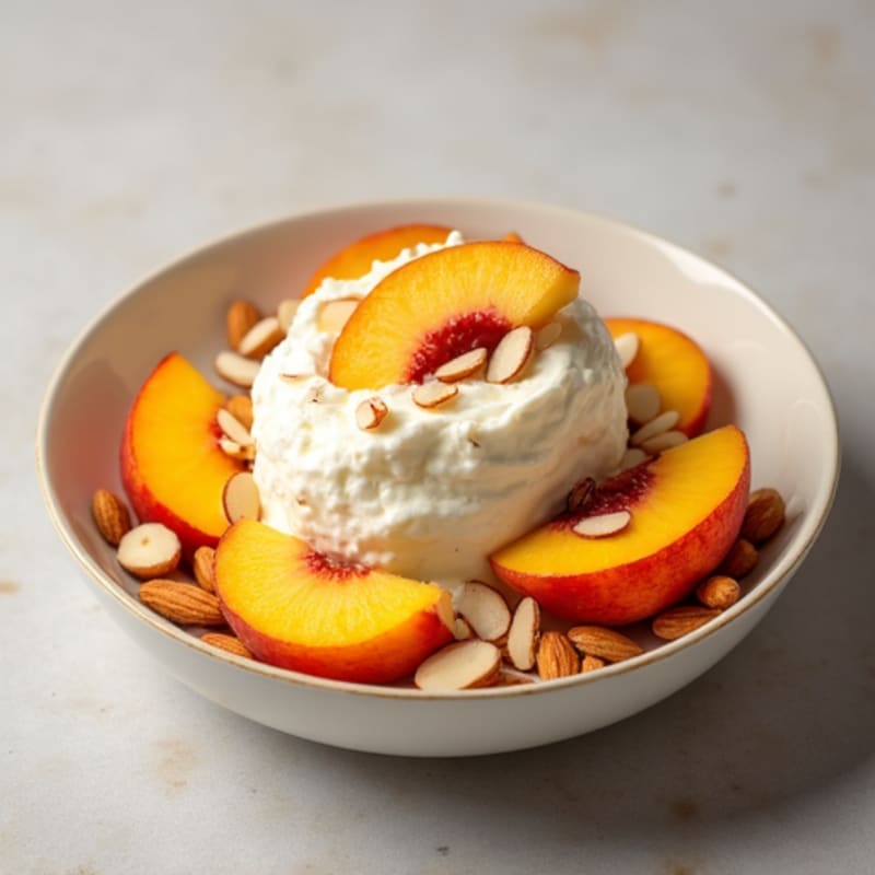 Cottage Cheese with Sliced Peaches and Almonds