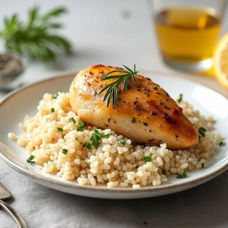 Lemon Herb Roasted Chicken with Fluffy Rice Pilaf