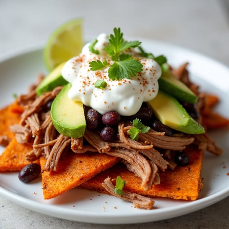 Crispy Sweet Potato Nachos with Pulled Pork