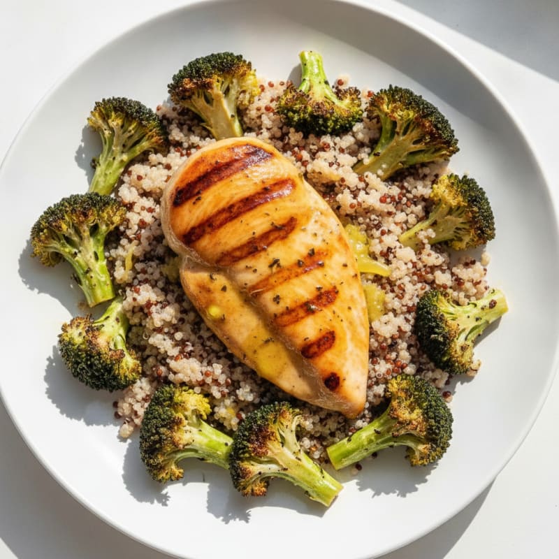 Grilled Chicken Breast with Quinoa and Roasted Broccoli